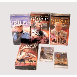 Charlton Heston Presents The Bible Collection 4 VHS Tapes 2 Cassette Tapes